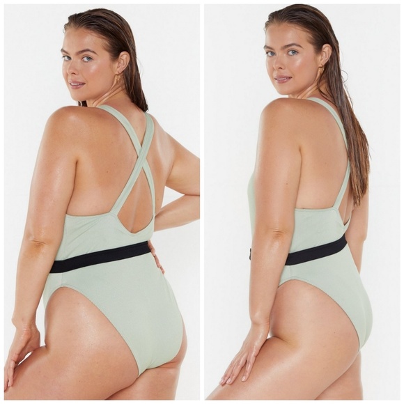 Nasty Gal Other - Nasty Gal Plunging Neckline Belted Swimsuit NEW